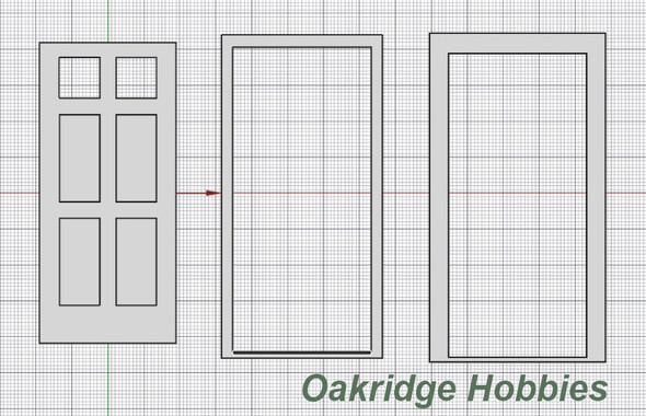 Oakridge Minis - Residential Inset 4 Panel Door with 2 Pane Window, Frame and Trim - 3' x 7' Scale Size - HO Scale 1:87 Model Miniature - 1046-87