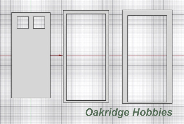 OakridgeStores.com | Oakridge Minis - Residential Plain Door with 2 Pane Window, Frame and Trim - 3' x 7' Scale Size - 1" Scale 1:12 Model Miniature - 1047-12