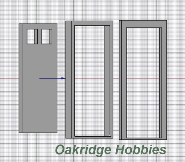 OakridgeStores.com | Oakridge Minis - Shallow Depth Residential Plain Door with 2 Pane Window, Frame and Trim - 3' x 7' Scale Size - 1" Scale 1:12 Model Miniature - 1047-12