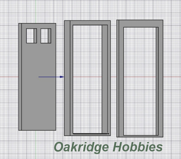 OakridgeStores.com | Oakridge Minis - Residential Plain Door with 2 Pane Window, Frame and Trim - 3' x 7' Scale Size - 1:32 Scale Model Miniature - 1047-32