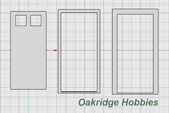 OakridgeStores.com | Oakridge Minis - Residential Plain Door with 2 Pane Window, Frame and Trim - 3' x 7' Scale Size - 1:64 Scale Model Miniature - 1047-64