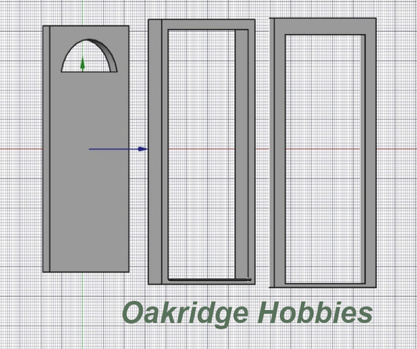 OakridgeStores.com | Oakridge Minis - Residential Plain Door with Half Round Window, Frame and Trim - 3' x 7' Scale Size - 1:32 Scale Model Miniature - 1048-32