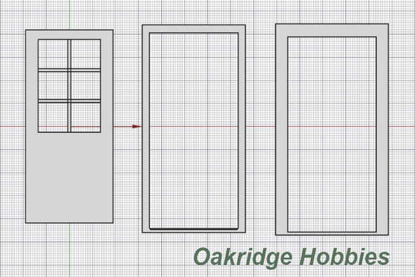 OakridgeStores.com | Oakridge Minis - Residential Plain Door with Colonial 6-Lite Window, Frame and Trim - 3' x 7' Scale Size - 1" Scale 1:12 Model Miniature - 1049-12