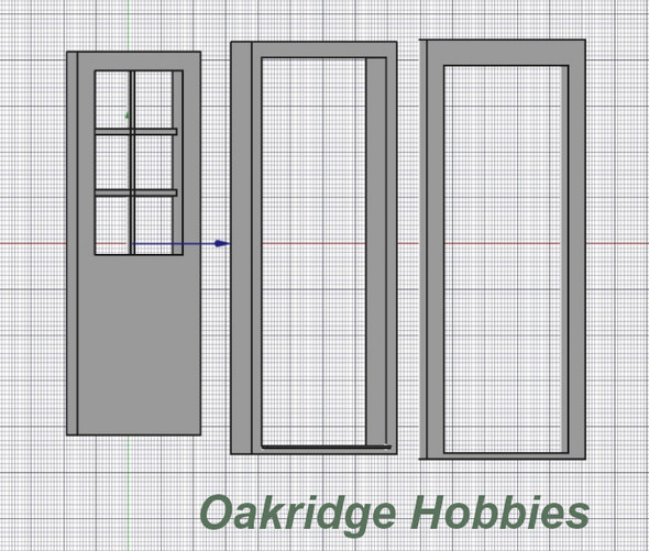 OakridgeStores.com | Oakridge Minis - Residential Plain Door with Colonial 6-Lite Window, Frame and Trim - 3' x 7' Scale Size - 1:64 Scale Model Miniature - 1049-64