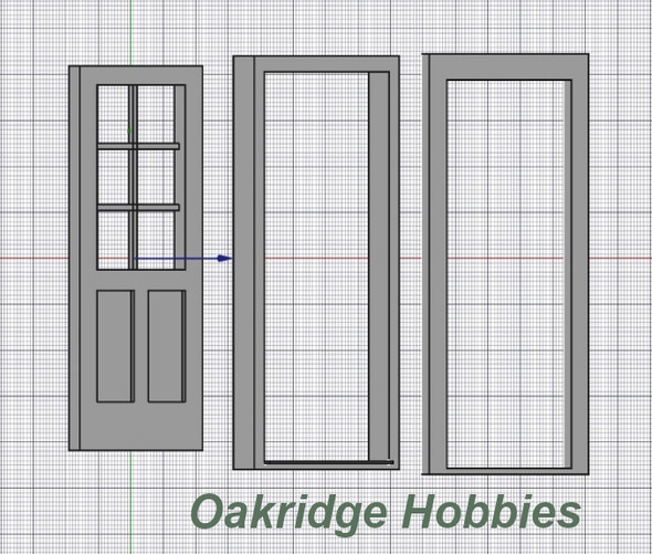 OakridgeStores.com | Oakridge Minis - Residential Inset Panel Door with Half Window and Mullions, Frame and Trim - 3' x 7' Scale Size - G Scale 1:24 Model Miniature - 1051-24