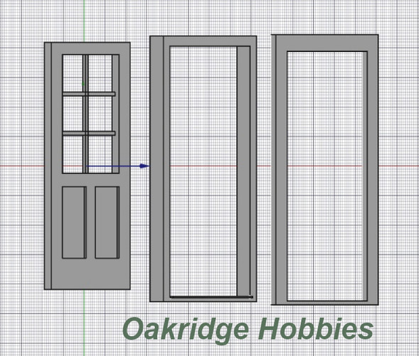 OakridgeStores.com | Oakridge Minis - Residential Inset Panel Door with Half Window with Mullions, Frame and Trim - 3' x 7' Scale Size - 1:32 Scale Model Miniature - 1051-32