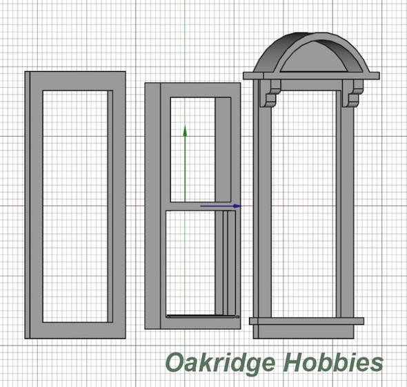 OakridgeStores.com | Oakridge Minis - Shallow Depth Traditional Victorian Non-Working Double Hung Round Top Pediment Window - 1" Scale 1:12 Model Miniature - 1053-12