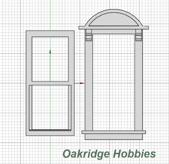 OakridgeStores.com | Oakridge Minis - Traditional Victorian Non-Working Double Hung Round Top Pediment Window - 1:32 Scale Model Miniature - 1053-32