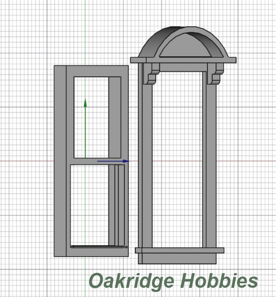 OakridgeStores.com | Oakridge Minis - Traditional Victorian Non-Working Double Hung Round Top Pediment Window - O Scale 1:48 Model Miniature - 1053-48
