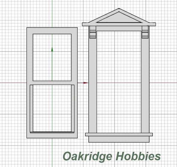 OakridgeStores.com | Oakridge Minis - Traditional Victorian Non-Working Double Hung Triangular Pediment Window - 1:32 Scale Model Miniature - 1055-32