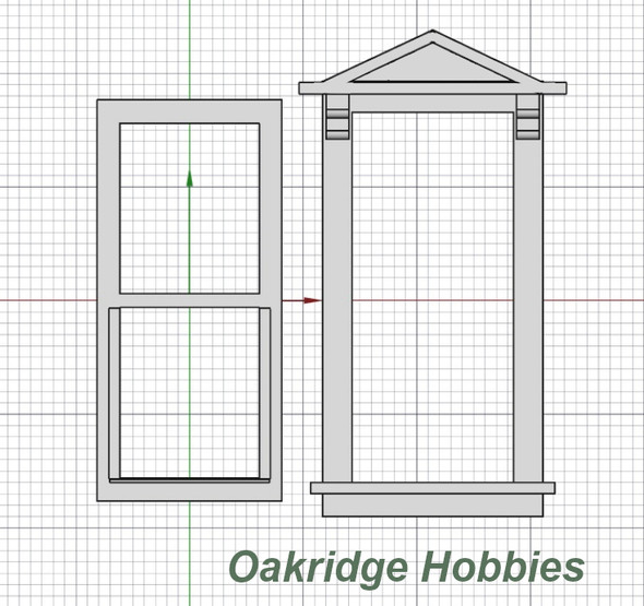 OakridgeStores.com | Oakridge Minis - Traditional Victorian Non-Working Double Hung Triangular Pediment Window - HO Scale 1:87 Model Miniature - 1055-87