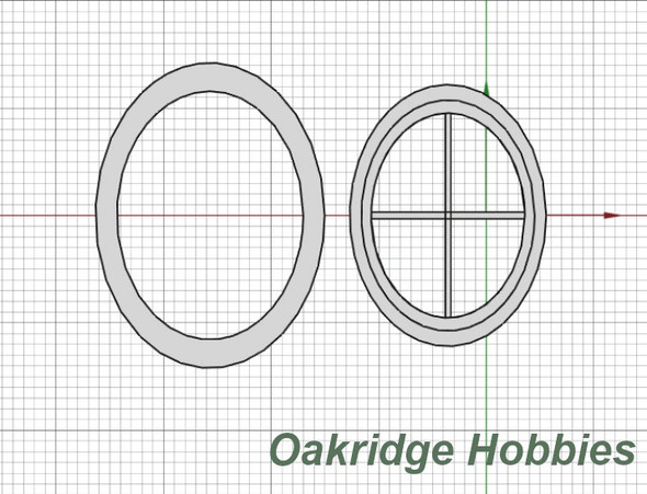 OakridgeStores.com | Oakridge Minis - Shallow Depth 4 Foot Oval 4-Lite Window & Trim - 1" Scale 1:12 Model Miniature - 1056-12