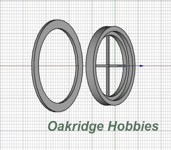 OakridgeStores.com | Oakridge Minis - Shallow Depth 4 Foot Oval 4-Lite Window & Trim - 1" Scale 1:12 Model Miniature - 1056-12