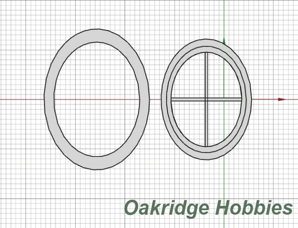 OakridgeStores.com | Oakridge Minis - 4 Foot Oval 4-Lite Window & Trim - G Scale 1:24 Model Miniature - 1056-24