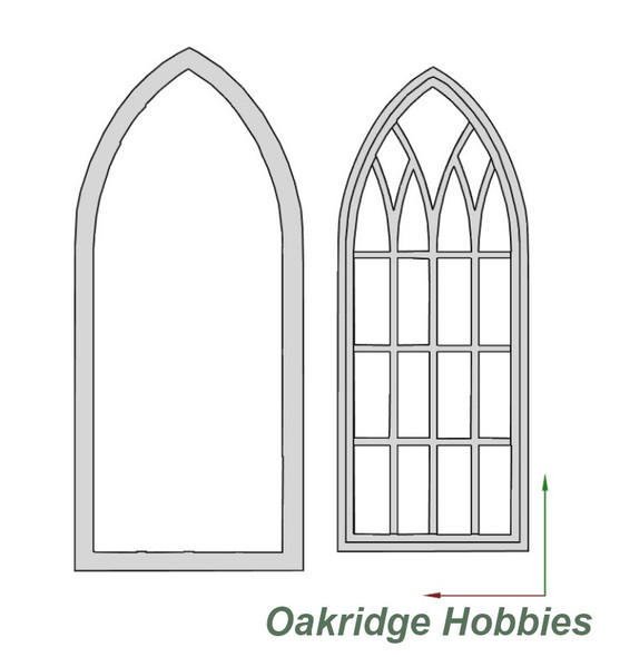 OakridgeStores.com | Oakridge Minis - 3x7 Large Arched Gothic (Church) Casement Window with Tracery - 1" Scale 1:12 Model Miniature - 1057-12