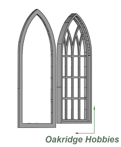 OakridgeStores.com | Oakridge Minis - Shallow Depth 3x7 Large Arched Gothic (Church) Casement Window with Tracery - 1" Scale 1:12 Model Miniature - 1057-12