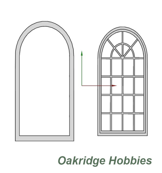 OakridgeStores.com | Oakridge Minis - 3x7 Large Arched Casement Window with Grid - G Scale 1:24 Model Miniature - 1058-24