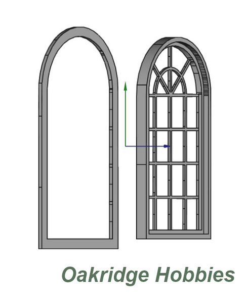 OakridgeStores.com | Oakridge Minis - 3x7 Large Arched Casement Window with Grid - HO Scale 1:87 Model Miniature - 1058-87