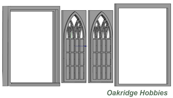 OakridgeStores.com | Oakridge Minis - Shallow Depth 7x6 Gothic (Church) Double Door Entrance with Tracery - 1" Scale 1:12 Model Miniature - 1059-12