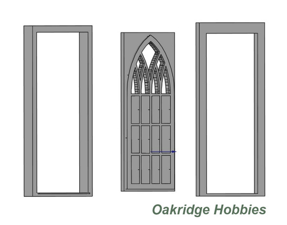 OakridgeStores.com | Oakridge Minis - Shallow Depth 7x3 Gothic (Church) Door with Tracery - 1" Scale 1:12 Model Miniature - 1060-12