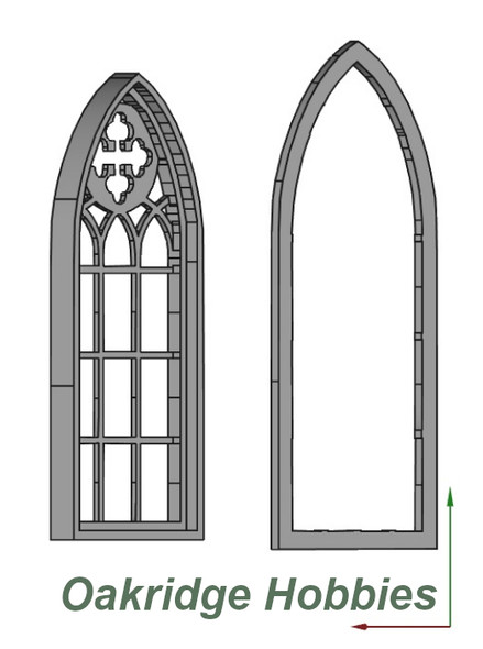 OakridgeStores.com | Oakridge Minis - Large Gothic Arched (Church) Casement Window with Cross and Tracery - 1:32 Scale Model Miniature - 1061-32