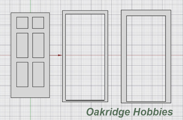 Oakridge Minis - Residential 6-Inset Panel Door with Frame and Trim - 3' x 7' Scale Size - G Scale 1:24 Model Miniature - 1045-24