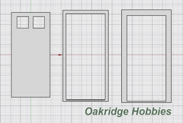 OakridgeStores.com | Oakridge Minis - Residential Plain Door with 2 Pane Window, Frame and Trim - 3' x 7' Scale Size - G Scale 1:24 Model Miniature - 1047-24