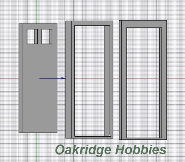 OakridgeStores.com | Oakridge Minis - Residential Plain Door with 2 Pane Window, Frame and Trim - 3' x 7' Scale Size - G Scale 1:24 Model Miniature - 1047-24
