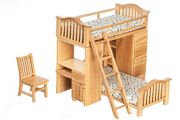 OakridgeStores.com | AZTEC - Oak Bunkbed Set 1" Scale Dollhouse Miniature (AZT4358) 717425443588