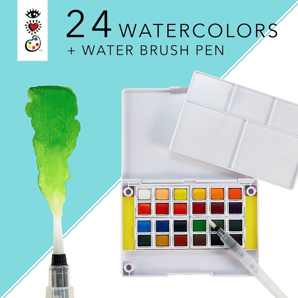 OakridgeStores.com | BRIGHT STRIPES 24 Watercolors and Water Brush Pen (2124-24) 6972569240071