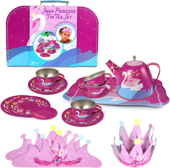 OakridgeStores.com | BRIGHT STRIPES Swan Princess Tin Tea Set with Case (CH42081) 840059220819