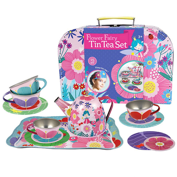 OakridgeStores.com | BRIGHT STRIPES Flower Fairy Tin Tea Set with Case (CH42082) 840059220826