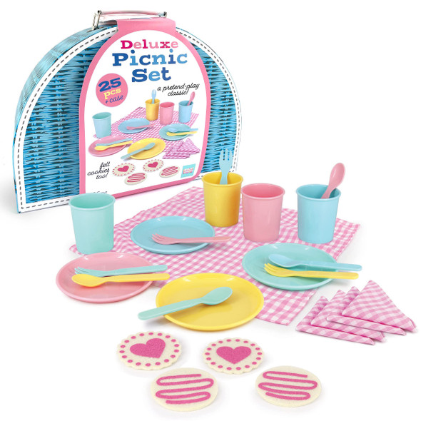 OakridgeStores.com | BRIGHT STRIPES Deluxe Pastel Picnic Set 25 pc in Carry Case (CH90099BT) 840059290997