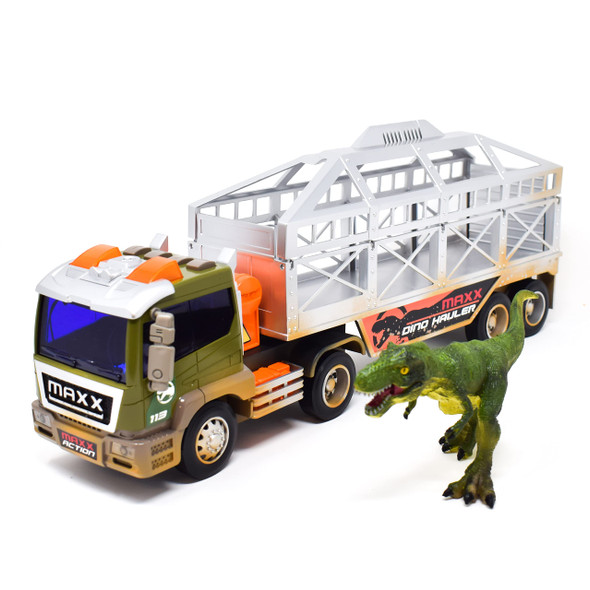 OakridgeStores.com | SUNNY DAYS Maxx Action 1:16 Lights and Sounds Long Hauler Truck with Dinosaur 810009204343