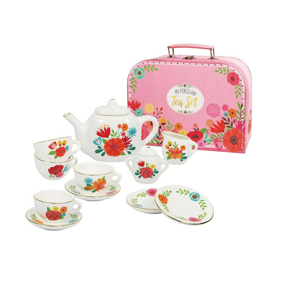OakridgeStores.com | BRIGHT STRIPES My Porcelain Tea Set with Carry Case - Kids Pretend Play (CH12105) 840059200149