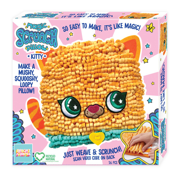 OakridgeStores.com | BRIGHT STRIPES Magic Scrunch Pillow - Kitty - Children's Craft Kit (SCR-002) 860008229465