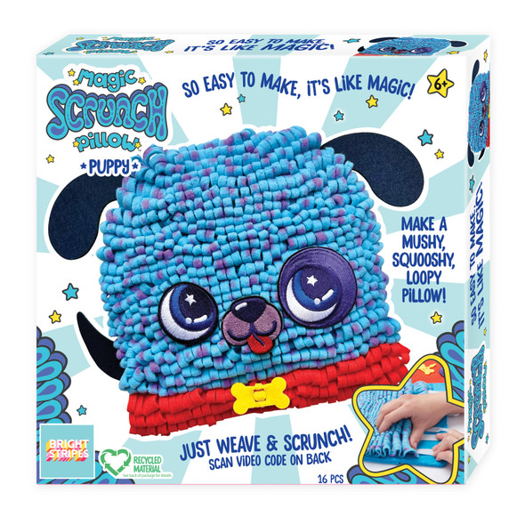 OakridgeStores.com | BRIGHT STRIPES Magic Scrunch Pillow - Puppy - Children's Craft Kit (SCR-004) 860008229489