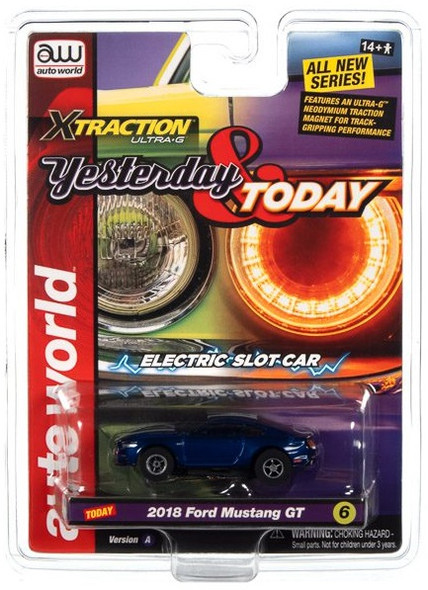 Auto World - 2018 Shelby GT500 Mustang Blue - XTRACTION Yesterday & Today Series HO Scale Slot Car SC384A-6