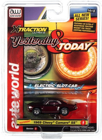 Auto World - 1969 Chevy Camaro Garnet Red - XTRACTION Yesterday & Today Series HO Scale Slot Car SC384B-1