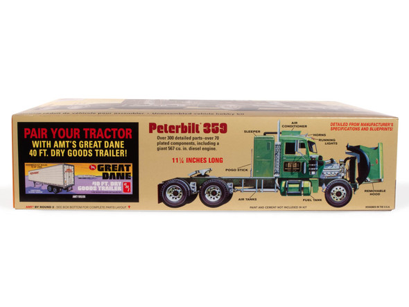 OakridgeStores.com | AMT Peterbilt 359 California Hauler with Sleeper 1/25 Plastic Kit (1327) 849398056080