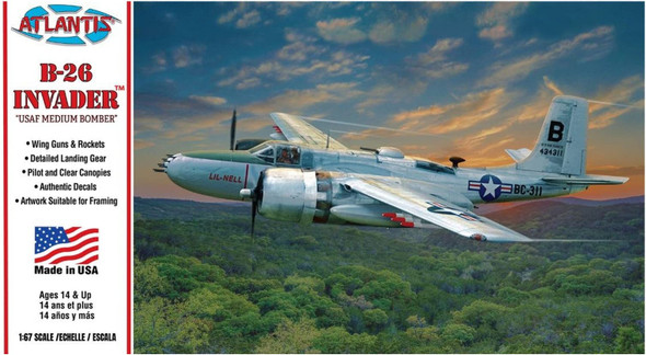 OakridgeStores.com | Atlantis 1:67 Scale B-26 Invader Bomber Plastic Model Kit (M6818) 850041894089