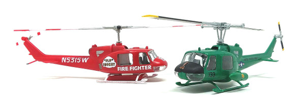OakridgeStores.com | Atlantis - Huey Chopper 2 Pack Fire Fighter and Gunship - 1/72 Scale Plastic Kit (M1026) 850002740219