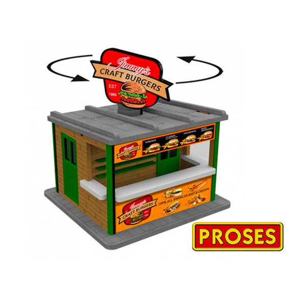 OakridgeStores.com | Bachmann - O Scale Jimmy's Burger Stand with Rotating Sign and Light - Animated Building - Laser Cut Kit (39122) 22899391229