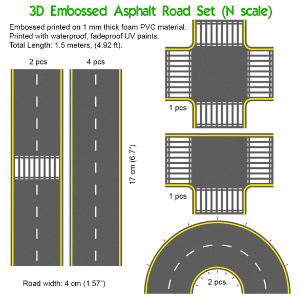 OakridgeStores.com | Bachmann - N Scale 3D Embossed PVC Asphalt Road Set - 10 pieces (39125) 22899391250