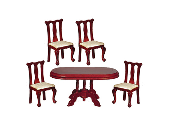 OakridgeStores.com | AZTEC - 5 Piece Mahogany Dining Table Set - 1" Scale Dollhouse Miniature (03602)