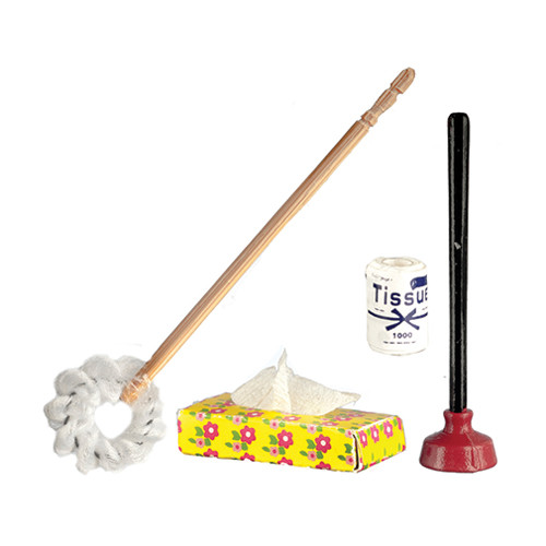 OakridgeStores.com | AZTEC - 4 Piece Cleaning Supply Set - 1" Scale Dollhouse Miniature (B0101) 717425101013