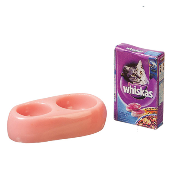 OakridgeStores.com | AZTEC - Pink Cat Bowl and Cat Food - 1" Scale Dollhouse Miniature (B3242) 717425432421