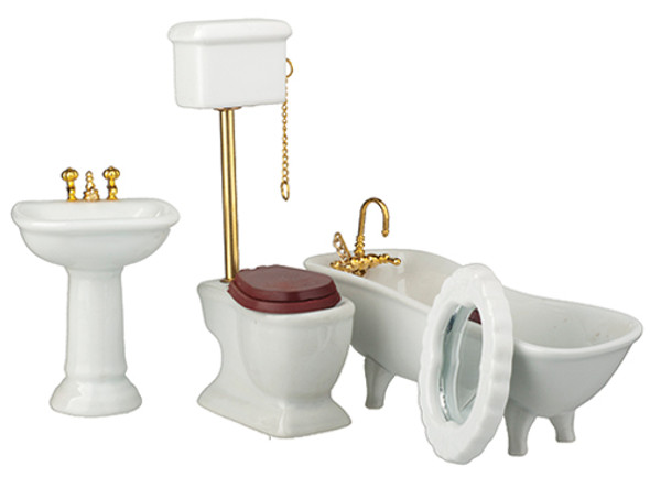 OakridgeStores.com | AZTEC - 4 Piece White Bathroom Set - 1" Scale Dollhouse Miniature (B5208) 717425552082