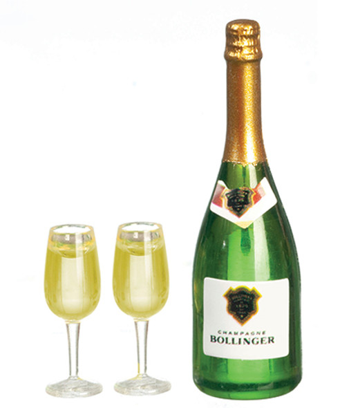 OakridgeStores.com | AZTEC - Champagne Bottle With 2 Glasses - 1" Scale Dollhouse Miniature (G7754) 717425777546