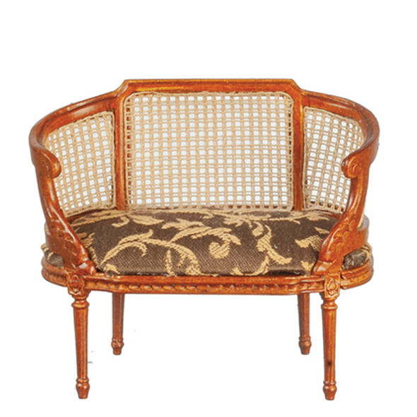 OakridgeStores.com | AZTEC - Walnut Louis XIV Small Settee - 1" Scale Dollhouse Miniature (JJ05004WN) 717425950048